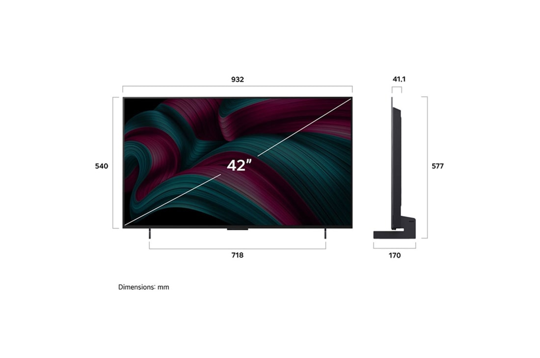 LG 42'' OLED evo AI C5 4K Smart TV 2025, Visning fra siden av LG OLED evo AI C5 4K Smart TV., OLED42C54LA, thumbnail 4