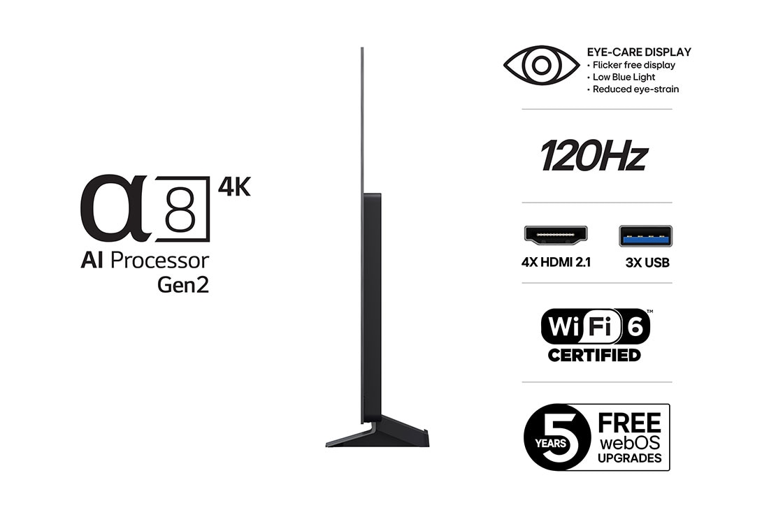 LG 83'' OLED AI B5 4K Smart TV 2025, Sidevisning av LG OLED AI B5 4K Smart TV., OLED83B56LA, thumbnail 3