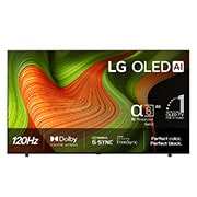 LG 83'' OLED AI B5 4K Smart TV 2025, LG OLED AI B5 4K Smart TV sett forfra. 12 år som verdens nummer 1 OLED-emblem og LG OLED AI 2025-logo vises på skjermen., OLED83B56LA, thumbnail 1