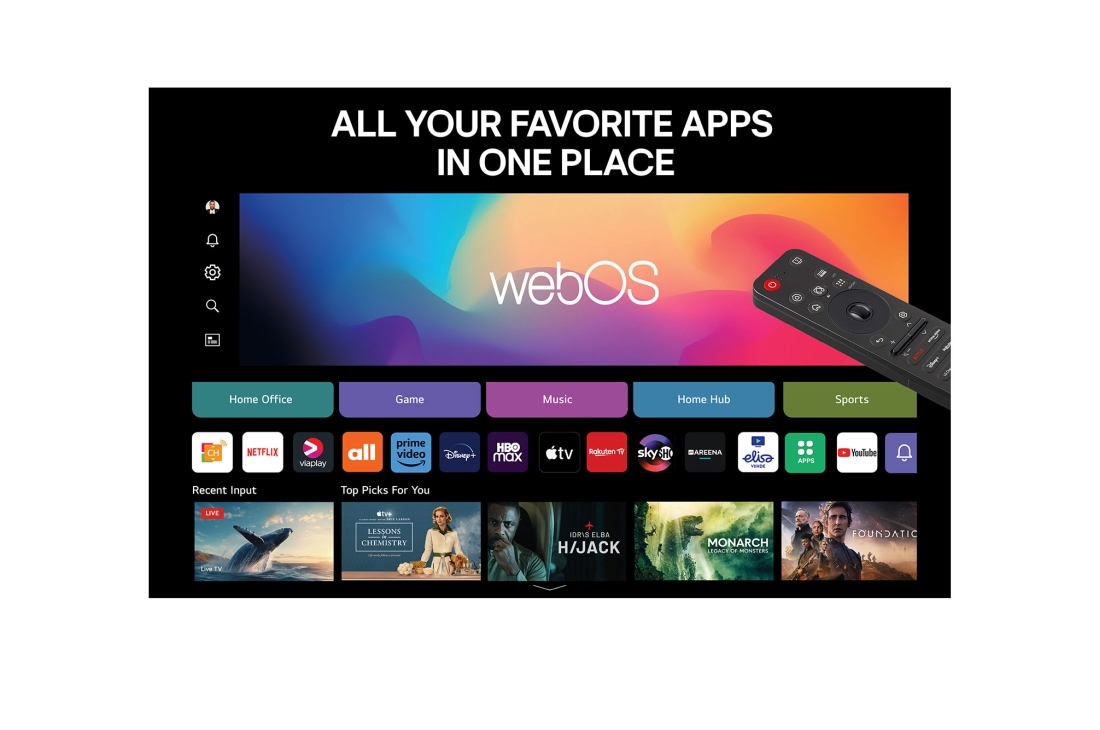 LG 75'' QNED MiniLED AI QNED93 4K Smart TV 2025, 75-tommers LG QNED evo AI QNED93 MiniLED 4K Smart TV 2025, 75QNED93A6A, thumbnail 6