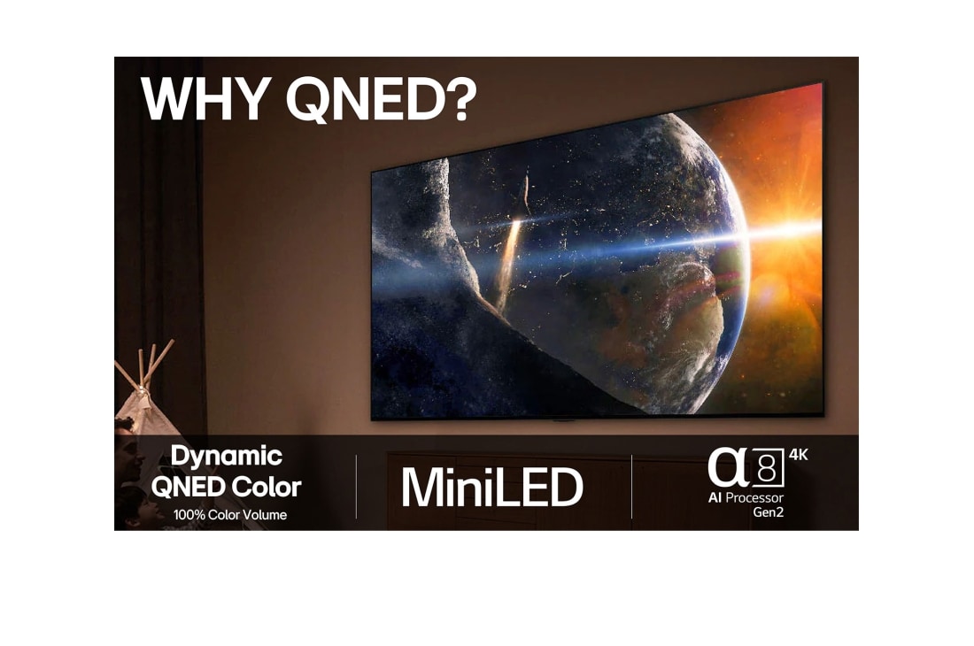 LG 75'' QNED MiniLED AI QNED93 4K Smart TV 2025, 75-tommers LG QNED evo AI QNED93 MiniLED 4K Smart TV 2025, 75QNED93A6A, thumbnail 9