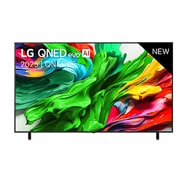 LG 65'' QNED evo MiniLED AI QNED85 4K Smart TV 2025, Visning forfra av LG QNED evo QNED85 TV, LG QNED evo Al Logo øverst i hjørnet. LG QNED evo QNED85 TV viser fargerike maleteksturer som kommer sammen., 65QNED85A6C, thumbnail 1