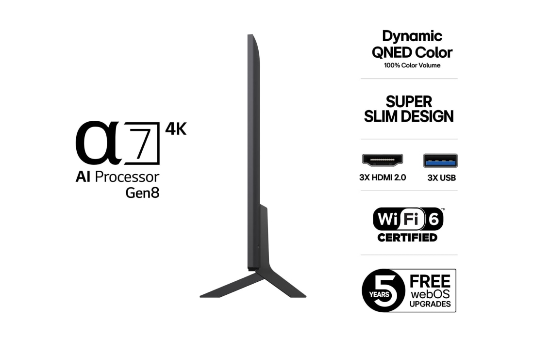 LG 43'' QNED AI QNED8E 4K Smart TV 2025, 43-tommers LG QNED AI QNED8E 4K Smart TV 2025, 43QNED8EA6B, thumbnail 3