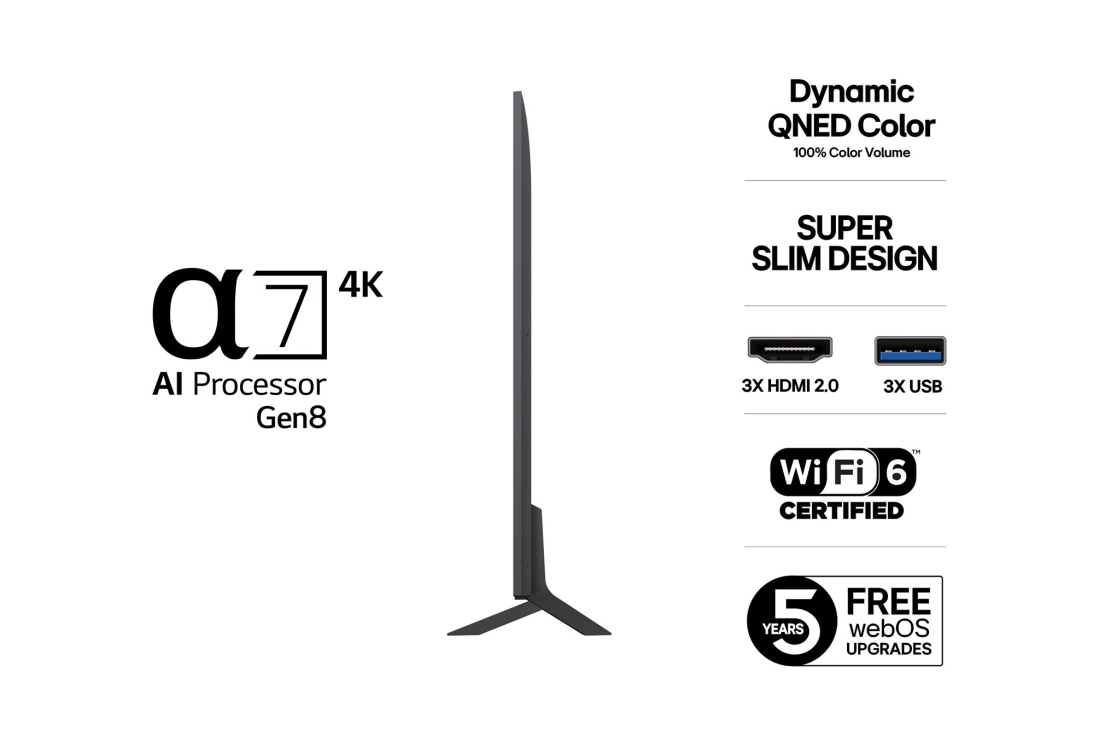 LG 55'' QNED AI QNED8E 4K Smart TV 2025, 55-tommers LG QNED AI QNED8E 4K Smart TV 2025, 55QNED8EA6B, thumbnail 3