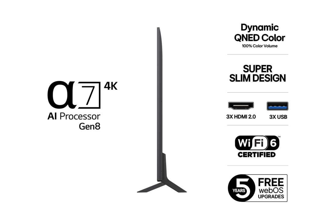 LG 65'' QNED AI QNED8E 4K Smart TV 2025, 65-tommers LG QNED AI QNED8E 4K Smart TV 2025, 65QNED8EA6B, thumbnail 3
