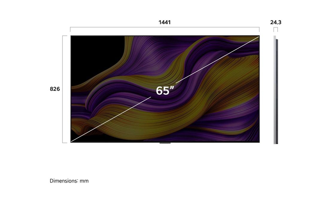 LG 65'' OLED evo AI G5 4K Smart TV 2025, dimensions view, OLED65G54LW, thumbnail 4