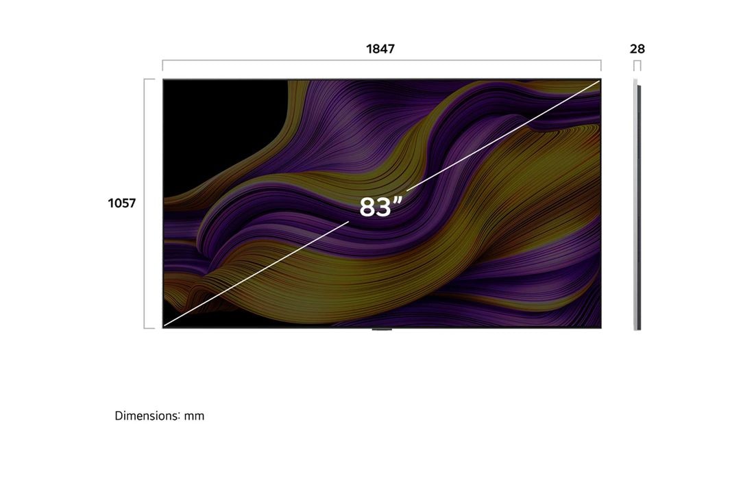 LG 83'' OLED evo AI G5 4K Smart TV 2025, dimensions view, OLED83G54LW, thumbnail 4