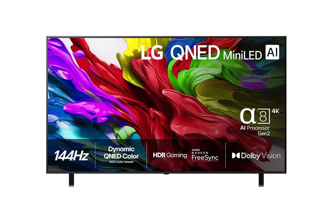 LG 86-tommers LG QNED evo AI QNED85 MiniLED 4K Smart TV 2025, front view, 86QNED85A6C