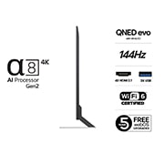 LG 86'' QNED evo MiniLED AI QNED85 4K Smart TV 2025, 90 degree side view, 86QNED85A6C, thumbnail 3
