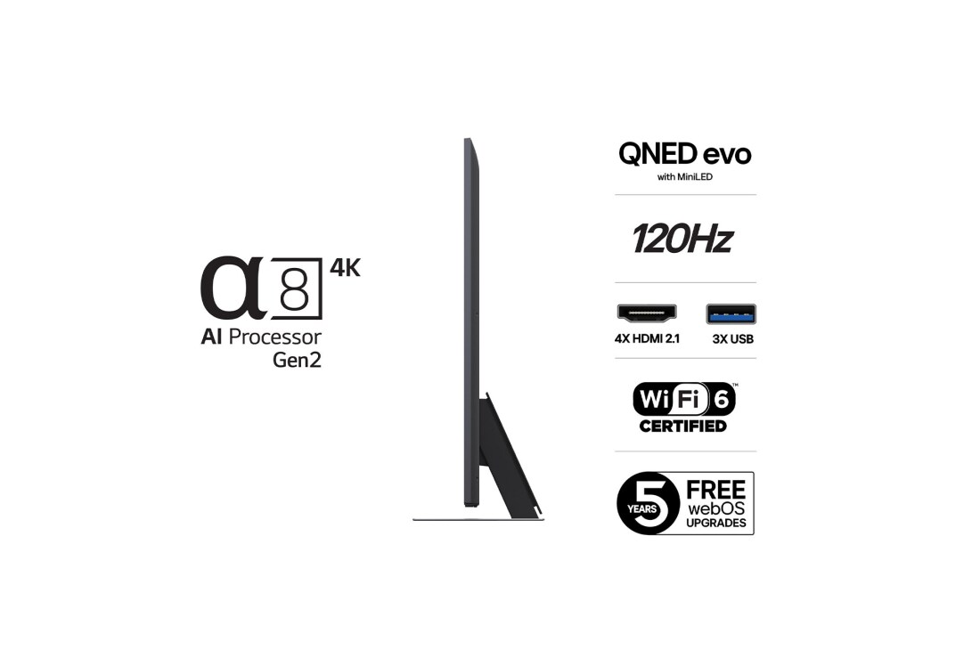 LG 55'' QNED MiniLED AI QNED86 4K Smart TV 2025, 55-tommers LG QNED evo AI QNED86 4K Smart TV 2025, 55QNED86A6A, thumbnail 3
