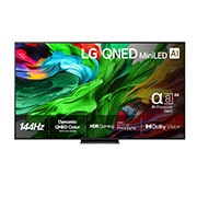 LG 86'' QNED MiniLED AI QNED86 4K Smart TV 2025, Visning forfra av LG QNED evo QNED92 TV, LG QNED evo AI-logo i øvre hjørne. LG QNED evo QNED92 TV viser fargerike, malerilignende teksturer som smelter sammen., 86QNED86A6A, thumbnail 1