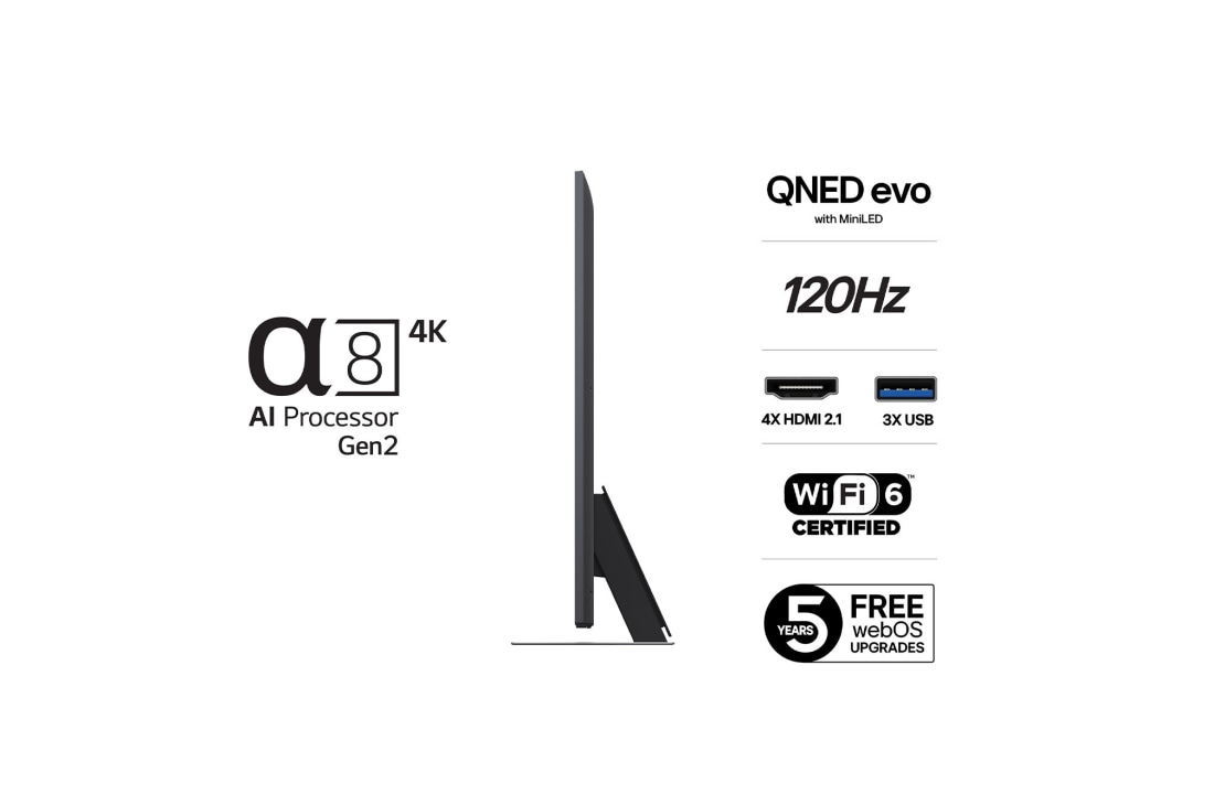 LG 86'' QNED MiniLED AI QNED86 4K Smart TV 2025, Visning bakfra av LG QNED evo QNED85 TV, 86QNED86A6A, thumbnail 3