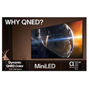 LG 100'' QNED MiniLED AI QNED86 4K Smart TV 2025, Nærbilde av en LG TV-skjerm som viser hvordan AI Search fungerer. Et lite chattevindu er åpnet og viser hvordan brukeren spør om hvilke sportsspill som er tilgjengelige. AI Search svarte via chat og v, 100QNED86A6, thumbnail 8