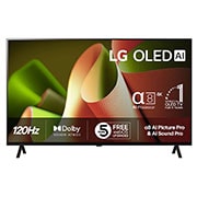 LG 55 tommers LG OLED AI B4 4K Smart TV OLED55B4, Sett forfra med LG OLED TV, OLED B4, 11 Years of world number 1 OLED-emblem og alpha 8 4K AI-prosessor Gen7-logo., OLED55B4ELA, thumbnail 1