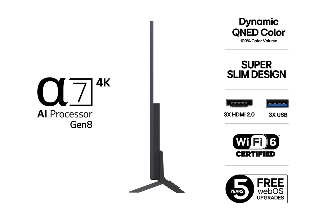 LG 75''  QNED AI QNED82 4K Smart TV 2025, 75-tommers LG QNED AI QNED8E 4K Smart TV 2025, 75QNED82A6B, thumbnail 3