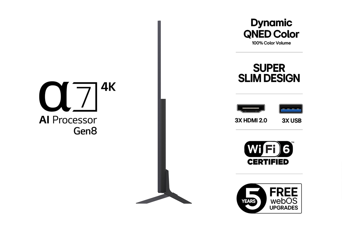 LG 86''  QNED AI QNED82 4K Smart TV 2025, 86-tommers LG QNED AI QNED8E 4K Smart TV 2025, 86QNED82A6B, thumbnail 3