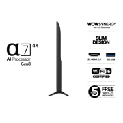 LG 75'' UHD AI UA75 4K Smart TV 2025, Lett vinklet sidevisning mot venstre av LG UHD UA75 TV., 75UA75006LA, thumbnail 3