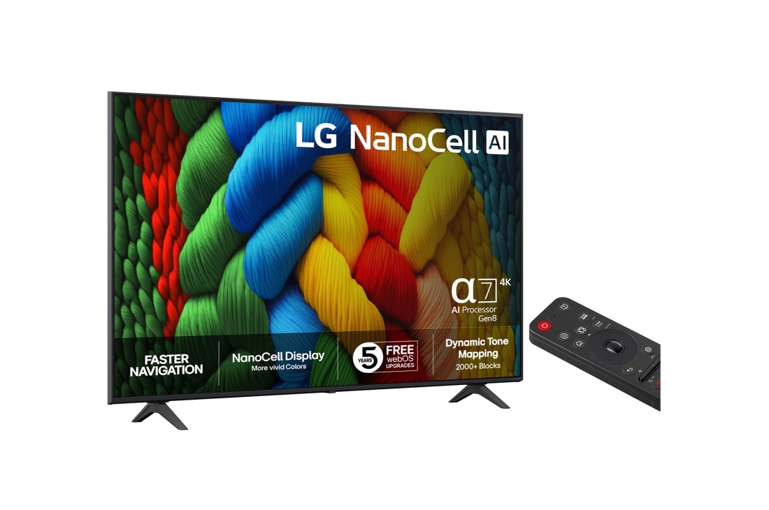LG 75'' NanoCell AI NANO80 4K Smart TV 2025, side view, 75NANO80A6B, thumbnail 2