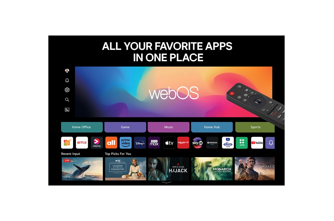 LG 65'' UHD AI UA73 4K Smart TV 2025, Før-og-etter sammenligning av hvordan LG 4K Super oppskalering gir bedre bildekvalitet. To paneler viser samme bilde av en fargerik fugl som sitter på en gren i skogen, panelet til høyre er tåkete. Ti, 65UA73006LA, thumbnail 6