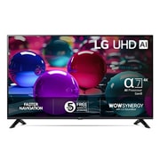 LG 65'' UHD AI UA73 4K Smart TV 2025, Visning forfra av UHD UA75 TV, LG UHD AI-logo øverst i hjørnet. LG UHD TV viser fargerike, maleriske teksturer som smelter sammen., 65UA73006LA, thumbnail 1