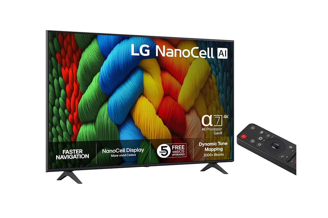 LG 65'' NanoCell AI NANO80 4K Smart TV 2025, side view, 65NANO80A6B, thumbnail 2