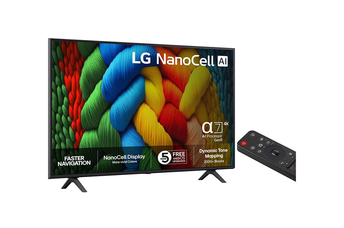 LG 50'' NanoCell AI NANO80 4K Smart TV 2025, side view, 50NANO80A6B, thumbnail 2