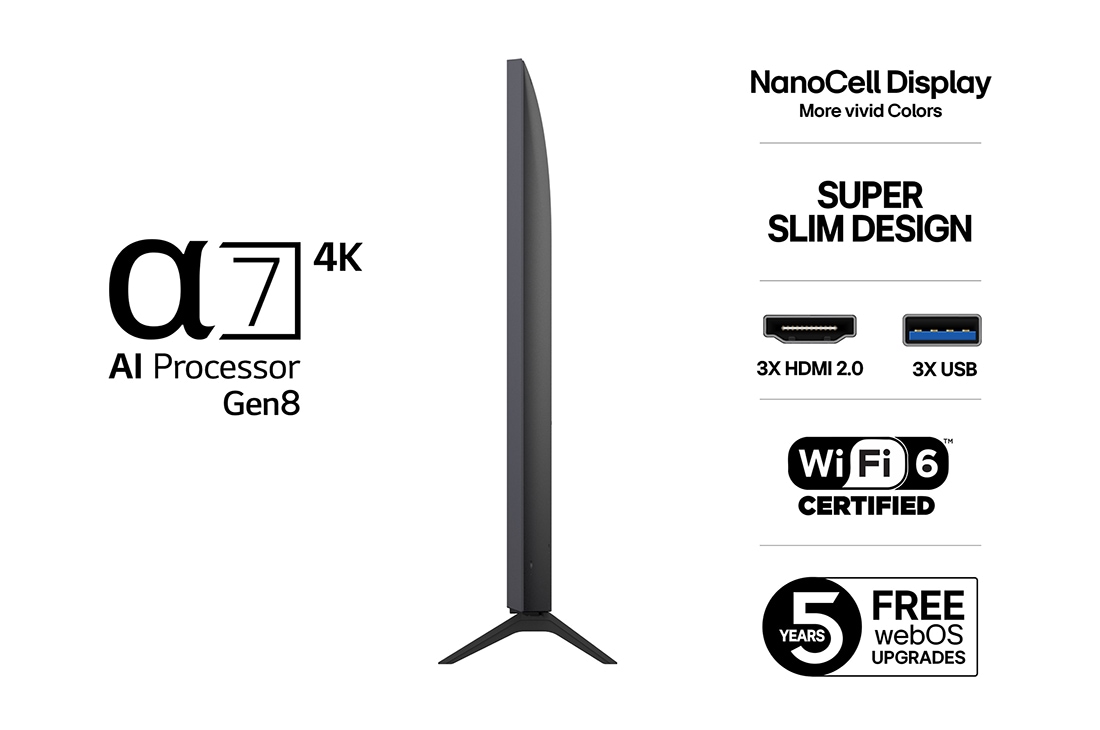 LG 50'' NanoCell AI NANO80 4K Smart TV 2025, detial view, 50NANO80A6B, thumbnail 3