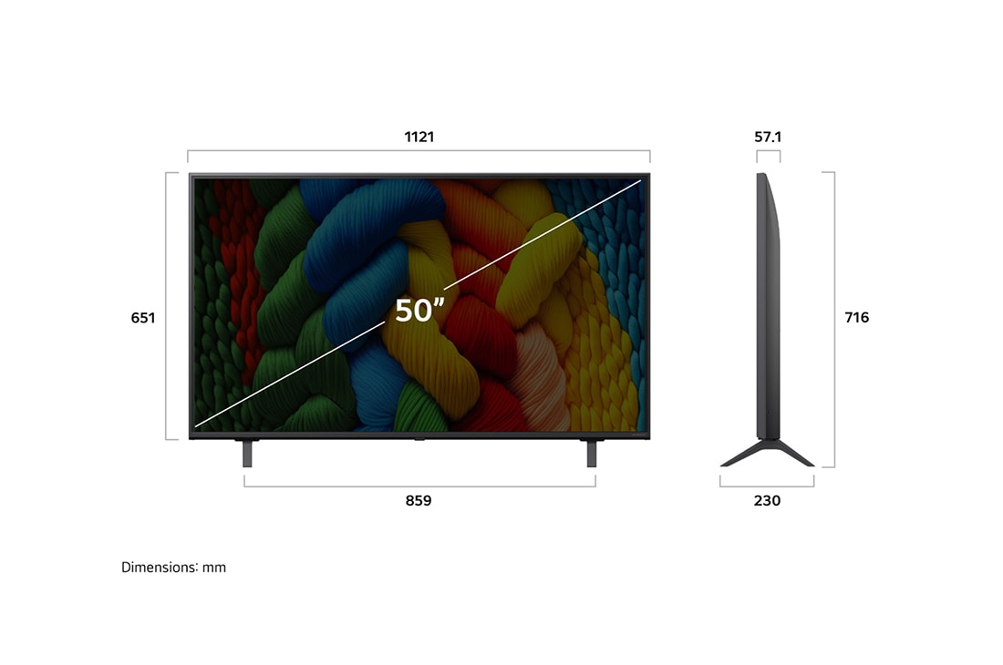 LG 50'' NanoCell AI NANO80 4K Smart TV 2025, Dimensions & Weight, 50NANO80A6B, thumbnail 4