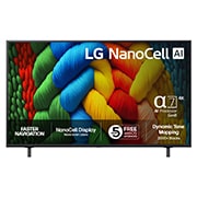 LG 50'' NanoCell AI NANO80 4K Smart TV 2025, NanoCell TV sett forfra, LG NanoCell AI-logo øverst i hjørnet. LG NanoCell NANO80-TV-en viser fargerike, malerilignende teksturer som smelter sammen., 50NANO80A6B, thumbnail 1