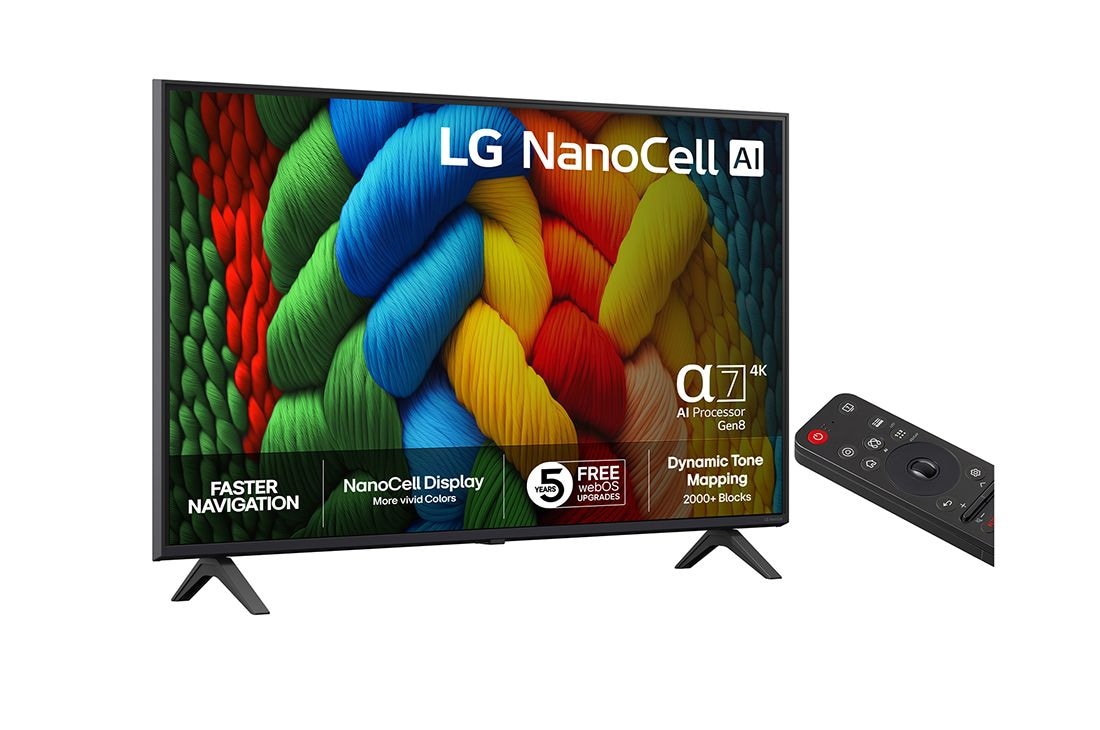 LG 43'' NanoCell AI NANO80 4K Smart TV 2025, side view, 43NANO80A6B, thumbnail 2