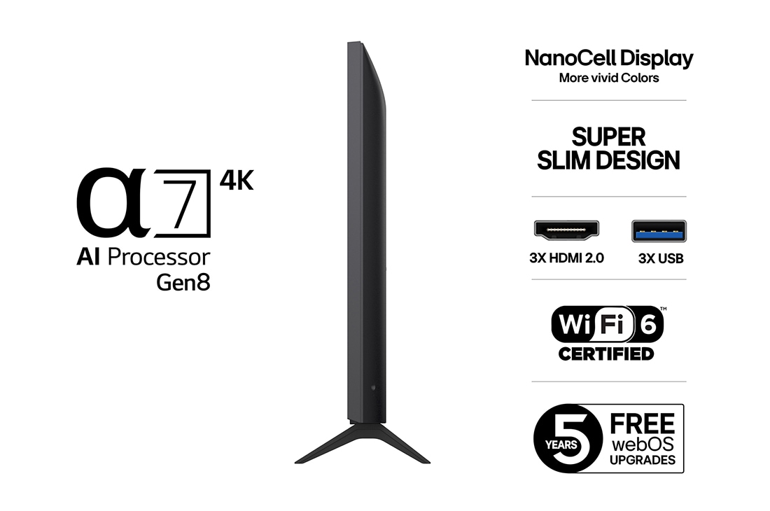LG 43'' NanoCell AI NANO80 4K Smart TV 2025, detial view, 43NANO80A6B, thumbnail 3