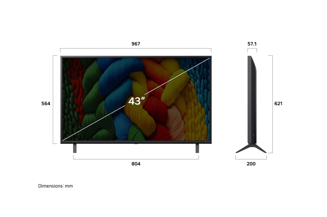 LG 43'' NanoCell AI NANO80 4K Smart TV 2025, Dimensions & Weight, 43NANO80A6B, thumbnail 4