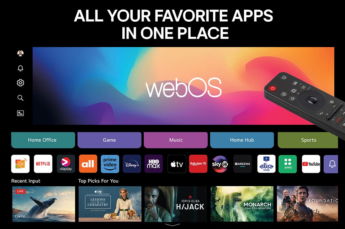 LG 43'' NanoCell AI NANO80 4K Smart TV 2025, Alpha 7 Processor Gen8 lyser opp i gult, og fargerike lynglimt skyter ut fra den. Tittelen sier noe om hvordan prosessoren gir 4K-kvalitet, enestående farge og lysstyrke., 43NANO80A6B, thumbnail 6