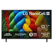 LG 43'' NanoCell AI NANO80 4K Smart TV 2025, NanoCell TV sett forfra, LG NanoCell AI-logo øverst i hjørnet. LG NanoCell NANO80-TV-en viser fargerike, malerilignende teksturer som smelter sammen., 43NANO80A6B, thumbnail 1
