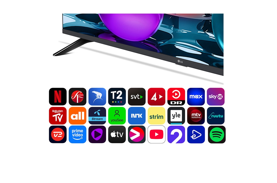 LG 50'' UHD AI UA73 4K Smart TV 2025, Alpha 7 Processor Gen8 lyser opp i gult, og fargerike lynglimt skyter ut fra den. Tittelen sier noe om hvordan prosessoren gir 4K-kvalitet, enestående farge og lysstyrke., 50UA73006LA, thumbnail 5
