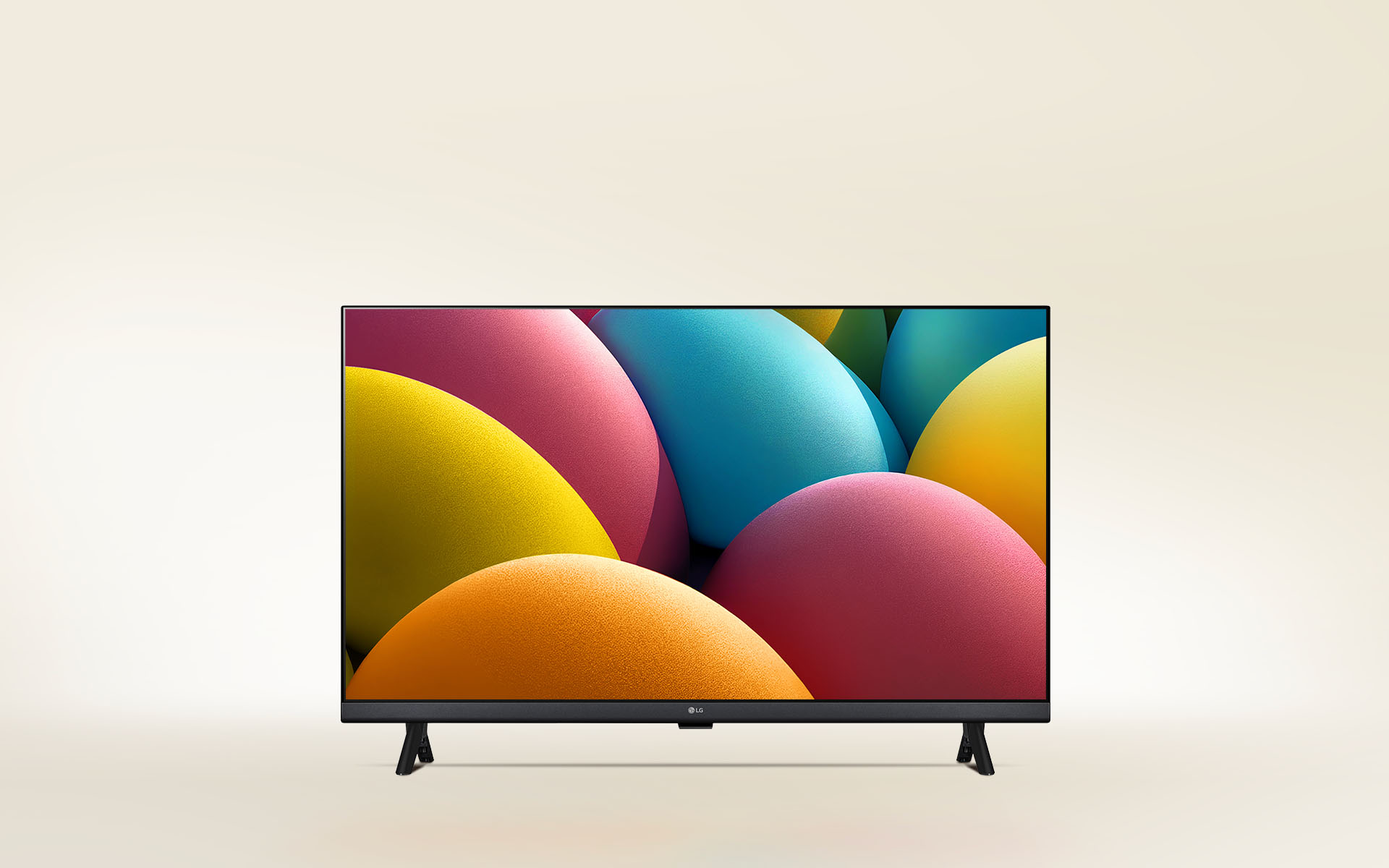 Oransje, gult, rosa og blått kunstverk på LG HD TV.