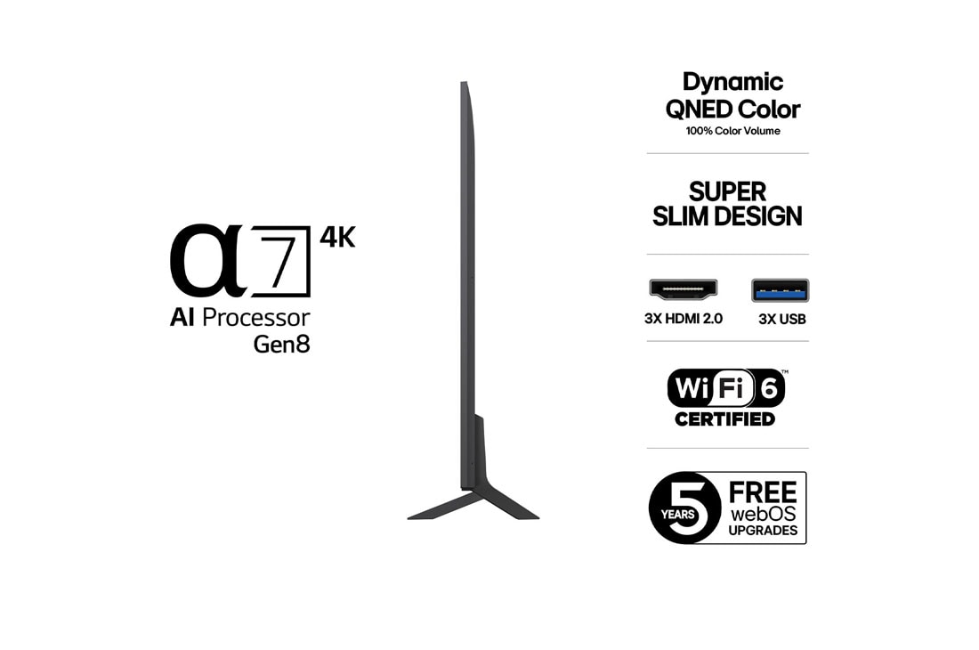 LG 86'' QNED AI QNED80 4k Smart TV 2025, Visning bakfra av LG QNED80 TV, 86QNED80A6A, thumbnail 3