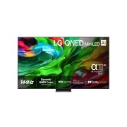 LG 100'' QNED MiniLED AI QNED86 4K Smart TV 2025, Visning forfra av LG QNED evo QNED92 TV, LG QNED evo AI-logo i øvre hjørne. LG QNED evo QNED92 TV viser fargerike, malerilignende teksturer som smelter sammen., 100QNED86A6, thumbnail 1