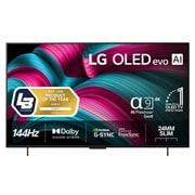 LG 42'' OLED evo AI C5 4K Smart TV 2025, Visning forfra av LG OLED evo AI C5 4K Smart TV. 12 år som nummer én OLED-emblem og LG OLED evo AI 2025 logoer ses på skjermen., OLED42C54LA, thumbnail 1