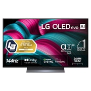 LG 48'' OLED evo AI C5 4K Smart TV 2025, Visning forfra av LG OLED evo AI C5 4K Smart TV. 12 år som nummer én OLED-emblem og LG OLED evo AI 2025 logoer ses på skjermen., OLED48C54LA, thumbnail 1