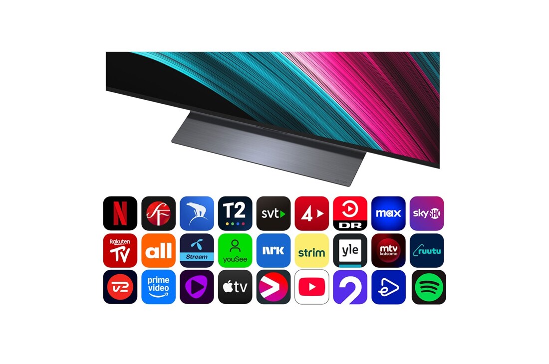 LG 48'' OLED evo AI C5 4K Smart TV 2025, Visning forfra og sidevisning av LG OLED evo AI C5 4K Smart TV som viser lengde, bredde, høyde og dybde., OLED48C54LA, thumbnail 5