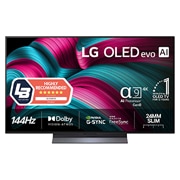 LG 48'' OLED evo AI C5 4K Smart TV 2025, Visning forfra av LG OLED evo AI C5 4K Smart TV. 12 år som nummer én OLED-emblem og LG OLED evo AI 2025 logoer ses på skjermen., OLED48C54LA, thumbnail 1