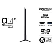 LG 86'' UHD AI UA75 4K Smart TV 2025, Lett vinklet sidevisning mot venstre av LG UHD UA75 TV., 86UA75006LA, thumbnail 3