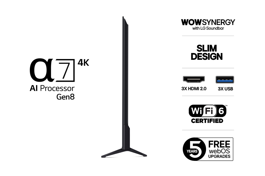 LG 86'' UHD AI UA74 4K Smart TV 2025, Lett vinklet sidevisning mot venstre av LG UHD UA74 TV., 86UA74006LB, thumbnail 3