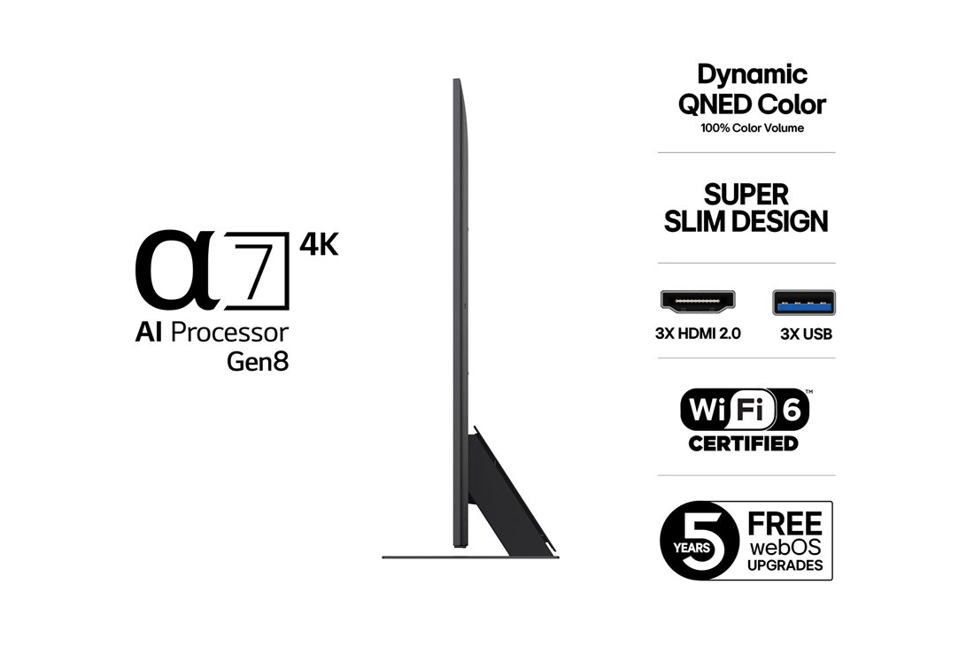 LG 75'' QNED AI QNED81 4K Smart TV 2025, 75-tommers LG QNED AI QNED81 4K Smart TV 2025, 75QNED81A6A, thumbnail 3