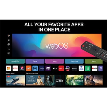 LG 65'' UHD AI UA74 4K Smart TV 2025, Alpha 7 Processor Gen8 lyser opp i gult, og fargerike lynglimt skyter ut fra den. Tittelen sier noe om hvordan prosessoren gir 4K-kvalitet, enestående farge og lysstyrke., 65UA74006LB, thumbnail 5