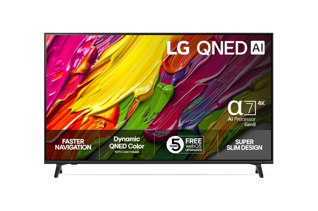 LG 55-tommer LG QNED AI QNED70 4K Smart TV 2025, front view, 55QNED70A6A
