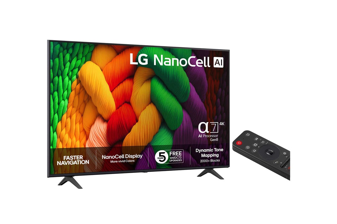 LG 75'' NanoCell AI NANO8E 4K Smart TV 2025, side view, 75NANO8EA6A, thumbnail 2