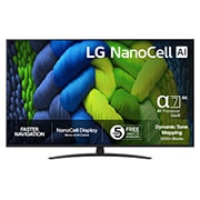 LG 65'' NanoCell AI NANO82 4K Smart TV 2025, NanoCell TV sett forfra, LG NanoCell AI-logo øverst i hjørnet. LG NanoCell NANO82-TV-en viser fargerike, malerilignende teksturer som smelter sammen., 65NANO82A6B, thumbnail 1