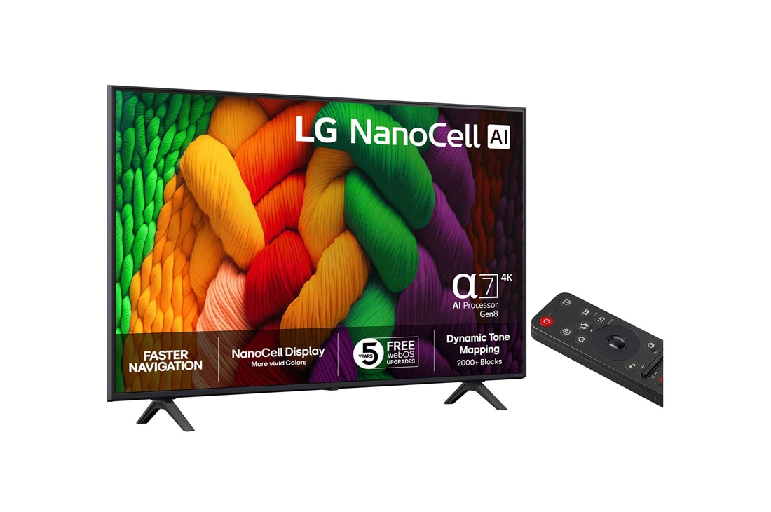 LG 55'' NanoCell AI NANO8E 4K Smart TV 2025, side view, 55NANO8EA6A, thumbnail 2